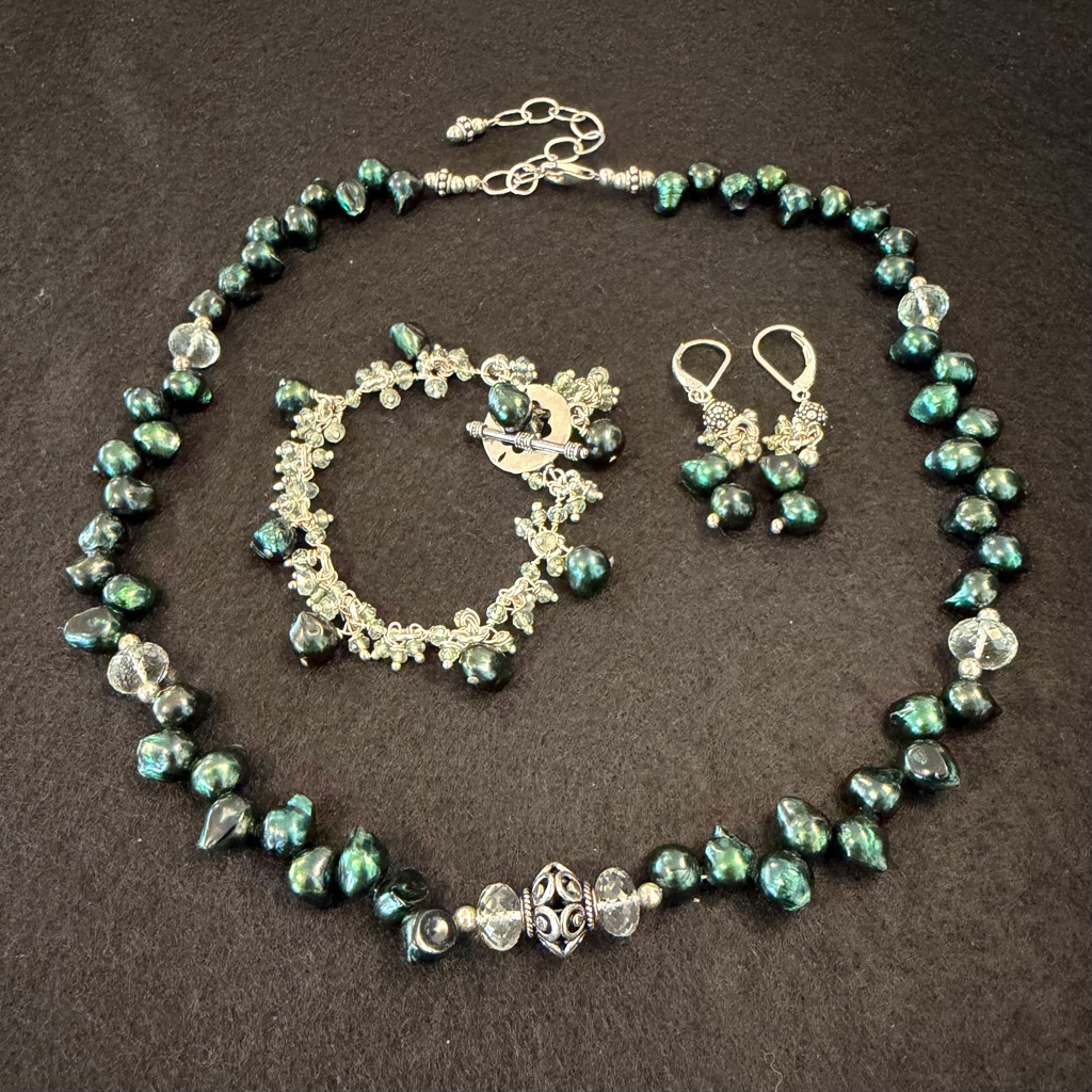 Handcrafted Baroque Pearl & Crystal Jewelry Set Of Three